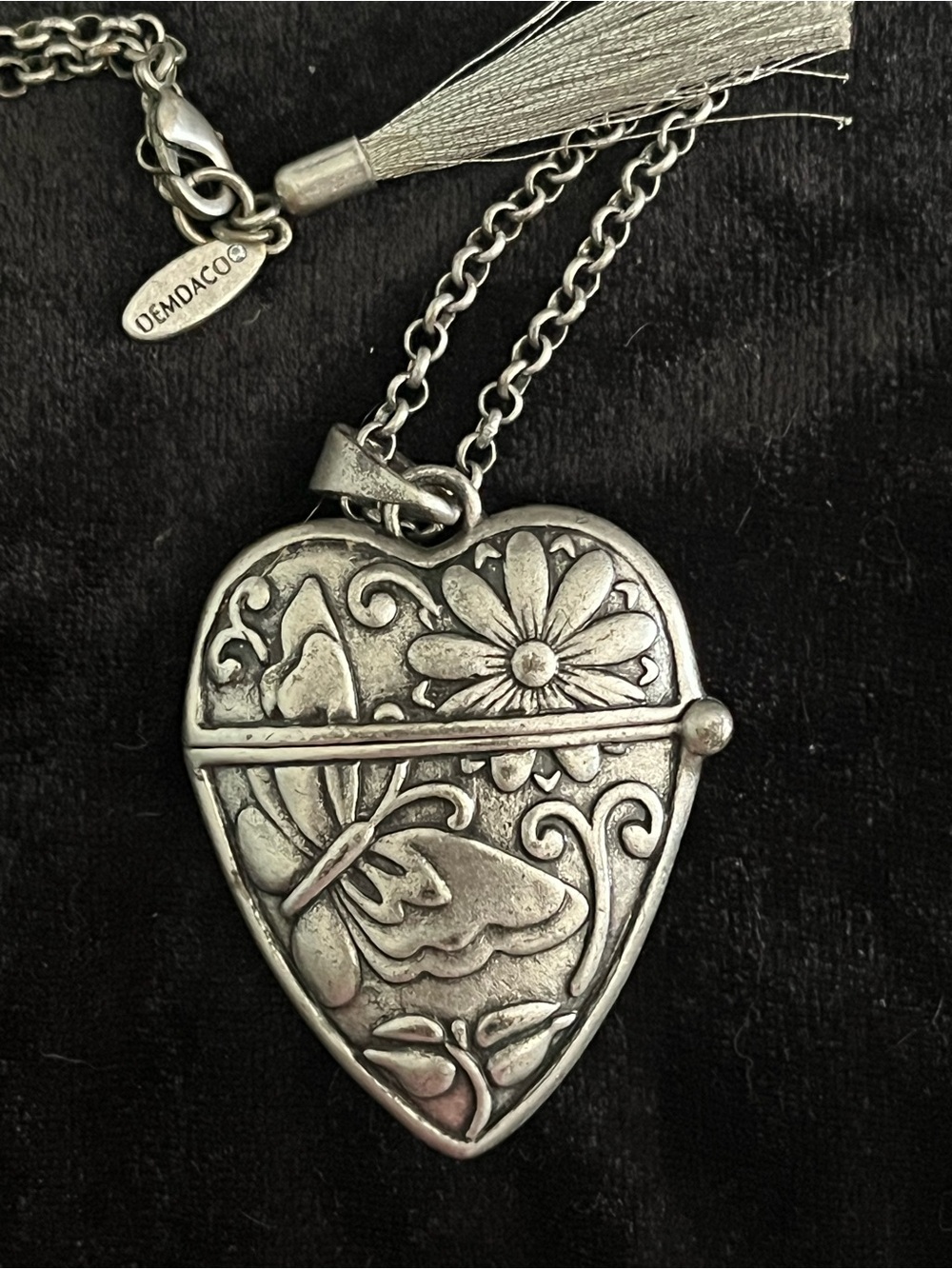 Demdaco Silver-Tone Heart Locket Necklace with Floral & Butterfly Relief